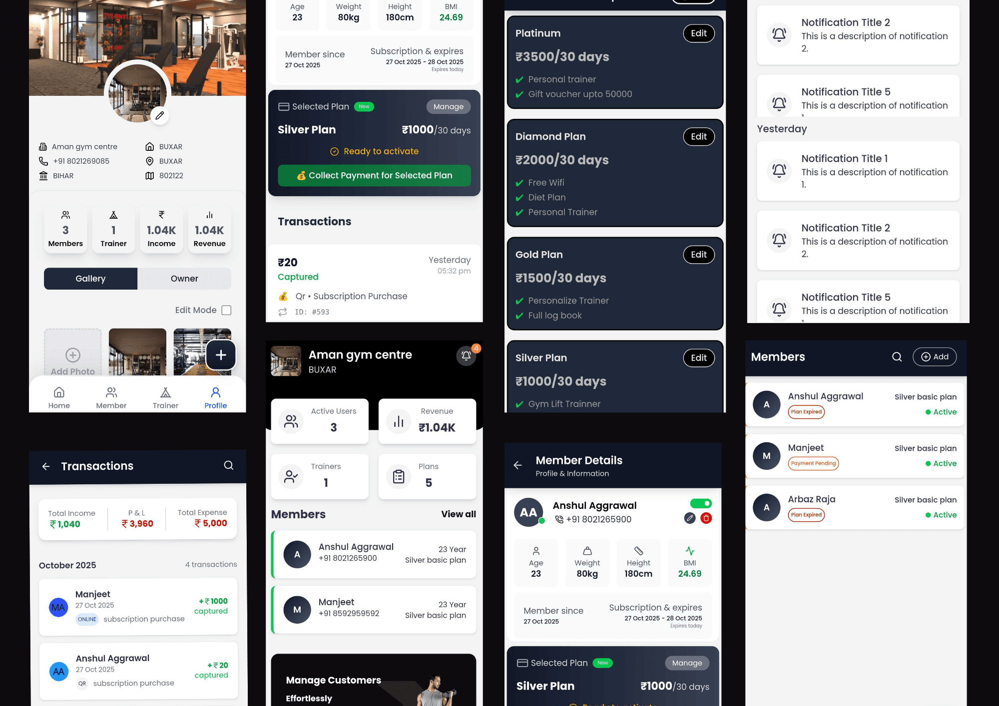 Gym Management Dashboard